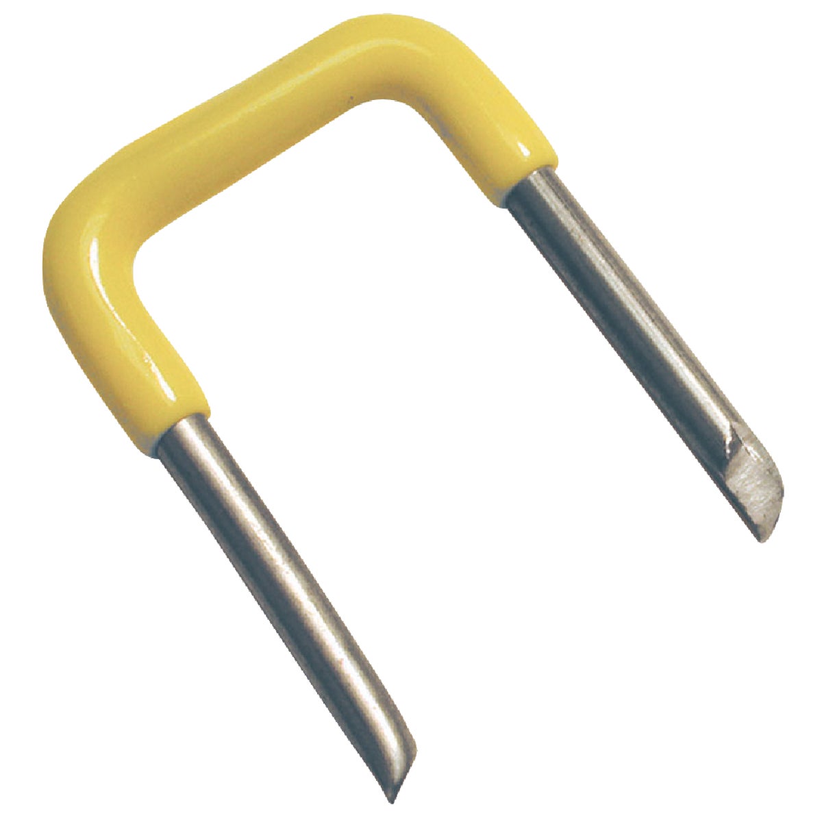 Item 500852, Insulated cable staple featuring high-impact hot melt bonded PVC.