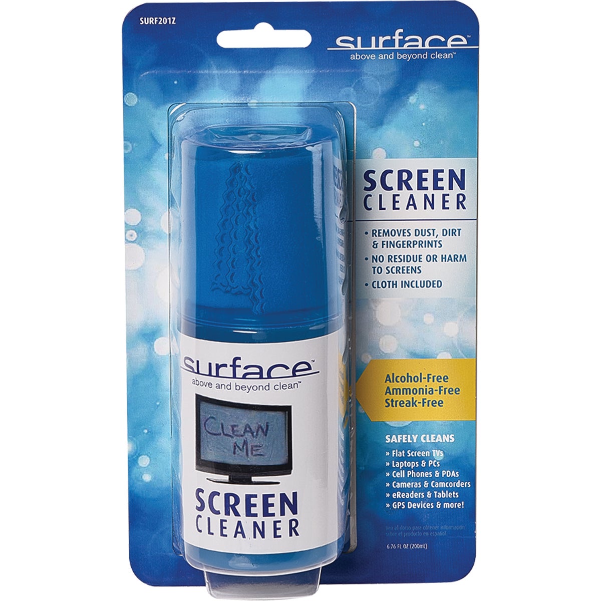 Item 500905, Screen cleaner kit includes bottle of cleaner and a microfiber cloth.