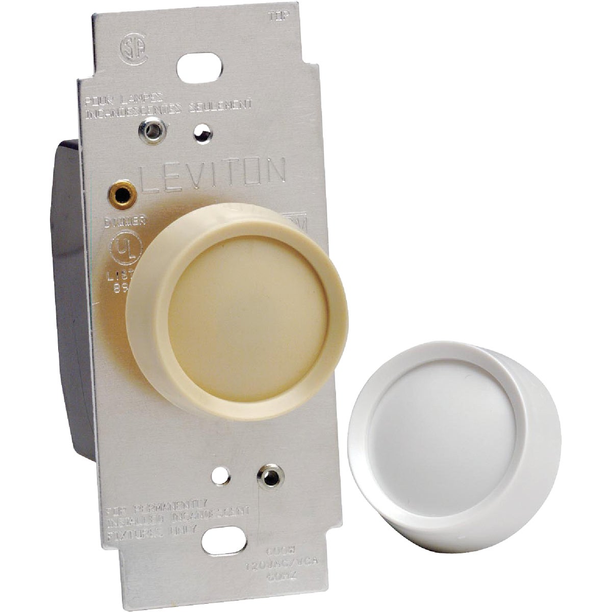 Item 502484, Universal push on-off single pole, 3-way rotary dimmer.