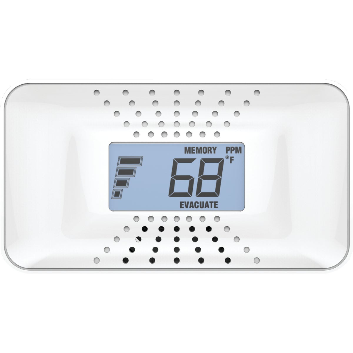 Item 502523, Carbon monoxide alarm with 10-year battery and digital temperature display 