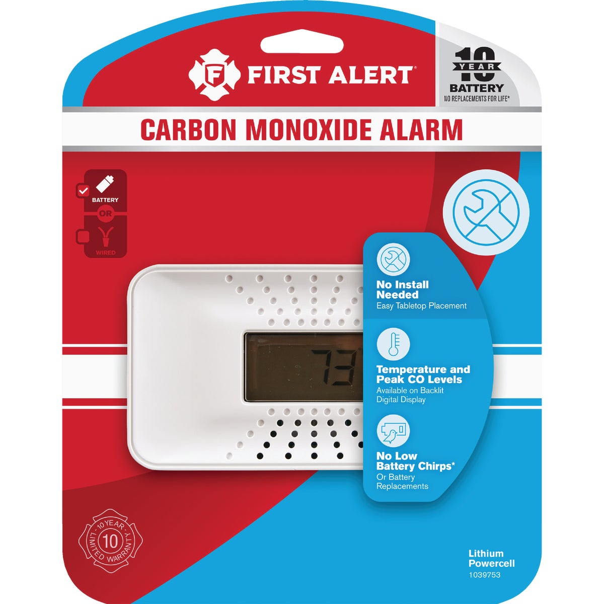 Item 502523, First Alert CO710 10-Year Battery Electrochemical Carbon Monoxide Alarm 