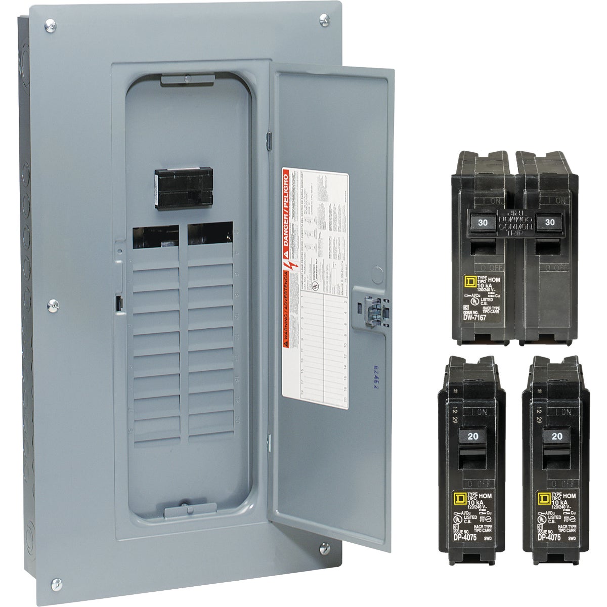 Item 502557, Square D Homeline 40-circuit main breaker load center value pack.