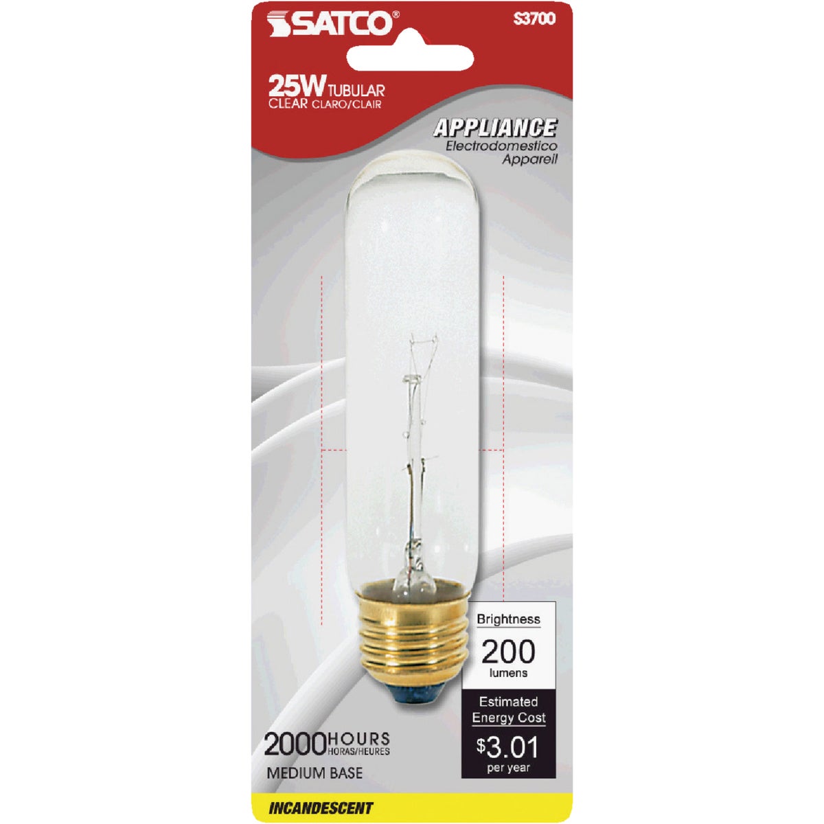 Item 502566, T10 tubular shape incandescent light bulb with medium brass base.