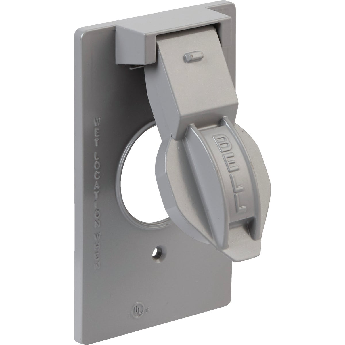 Item 502750, Device-mounted vertical cover for single receptacle, 1.406-inch diameter.