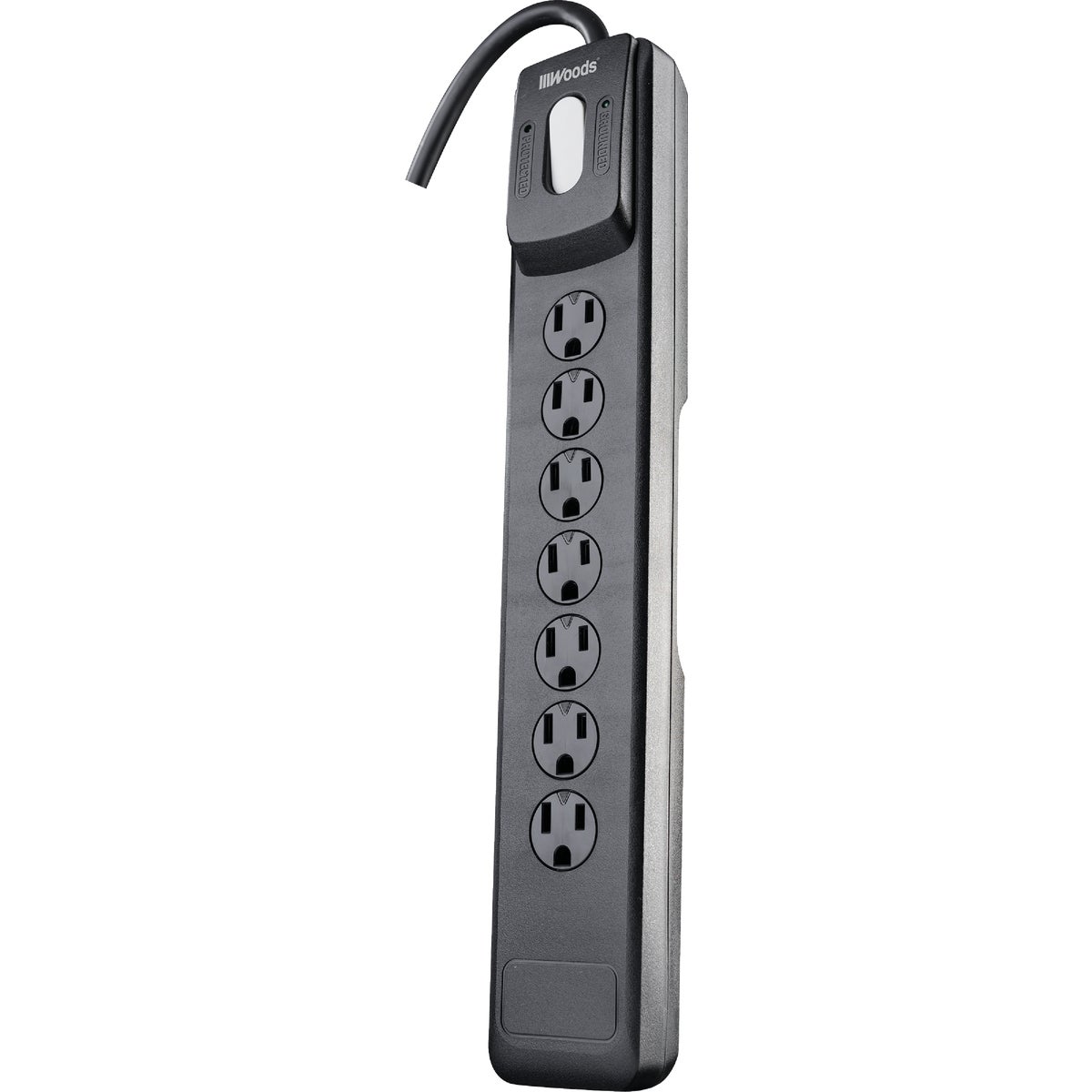 Item 502770, Surge protector strip with safety overload feature, flat plug style, and 