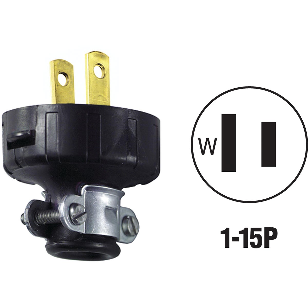 Item 503324, Round dead front plug. 2-pole, 2-wire, residential configuration.