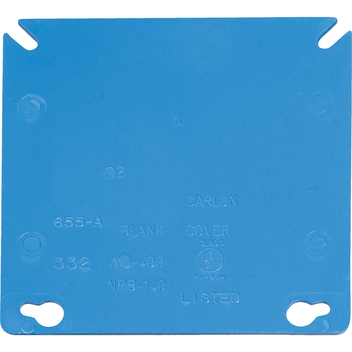 Item 510998, PVC construction, 4-inch square, 2-gang blank cover.