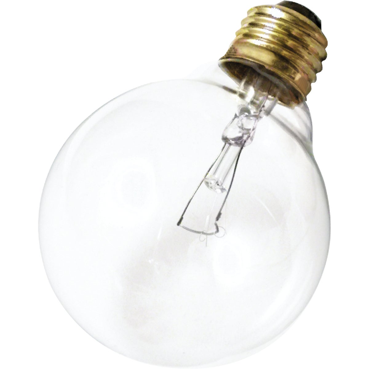 Item 511897, G25, decorative, incandescent globe light bulb with medium brass base.