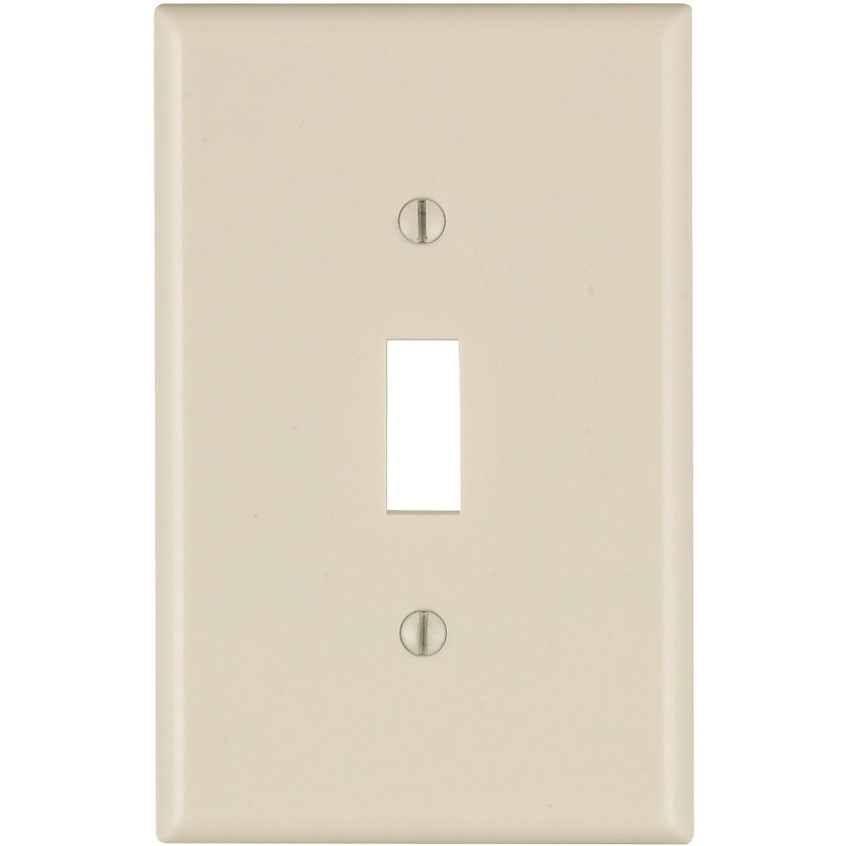 Item 513768, Smooth plastic mid-way size toggle switch wall plate.
