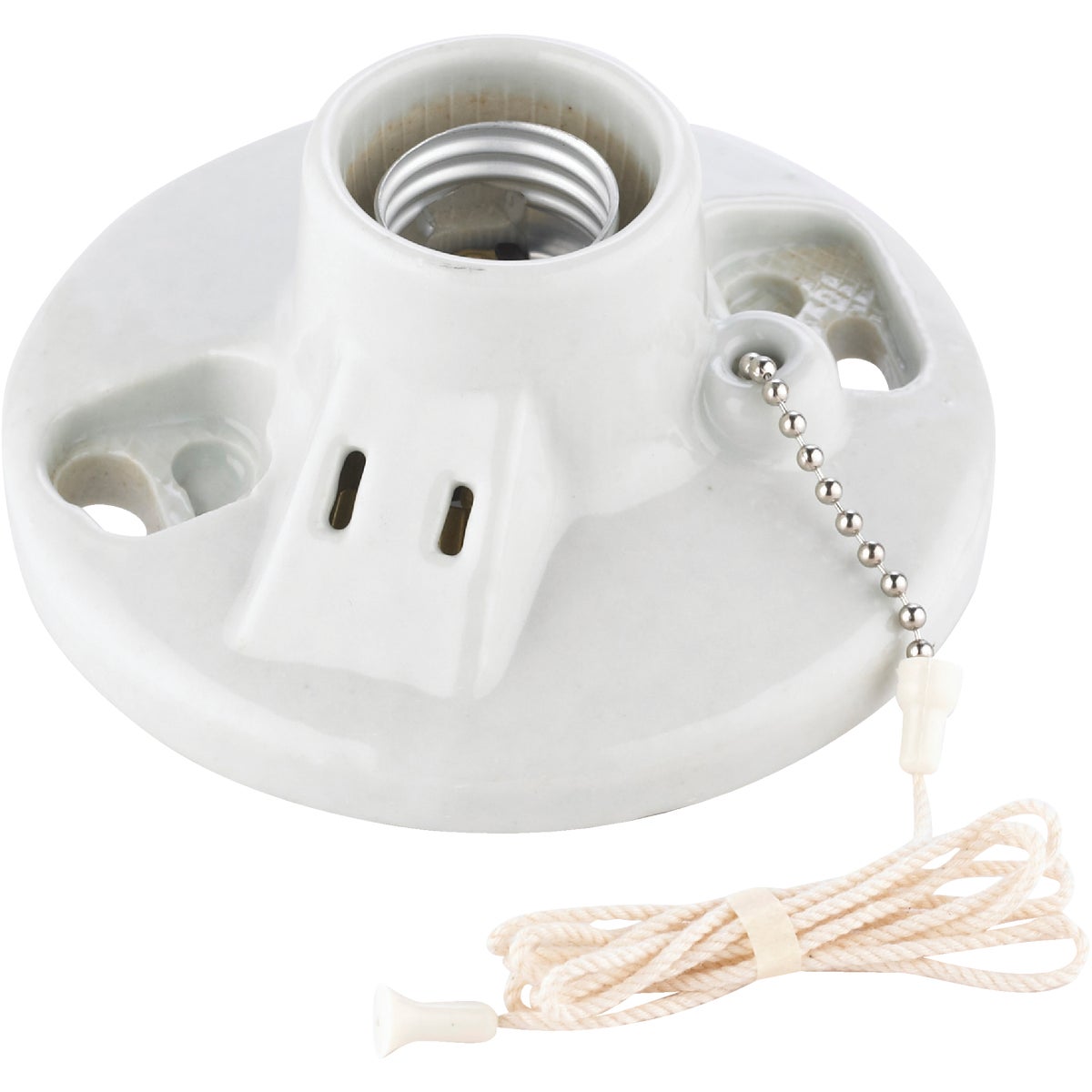 Item 513812, Glazed porcelain lampholder featuring (1) 2-wire outlet with NEMA (National