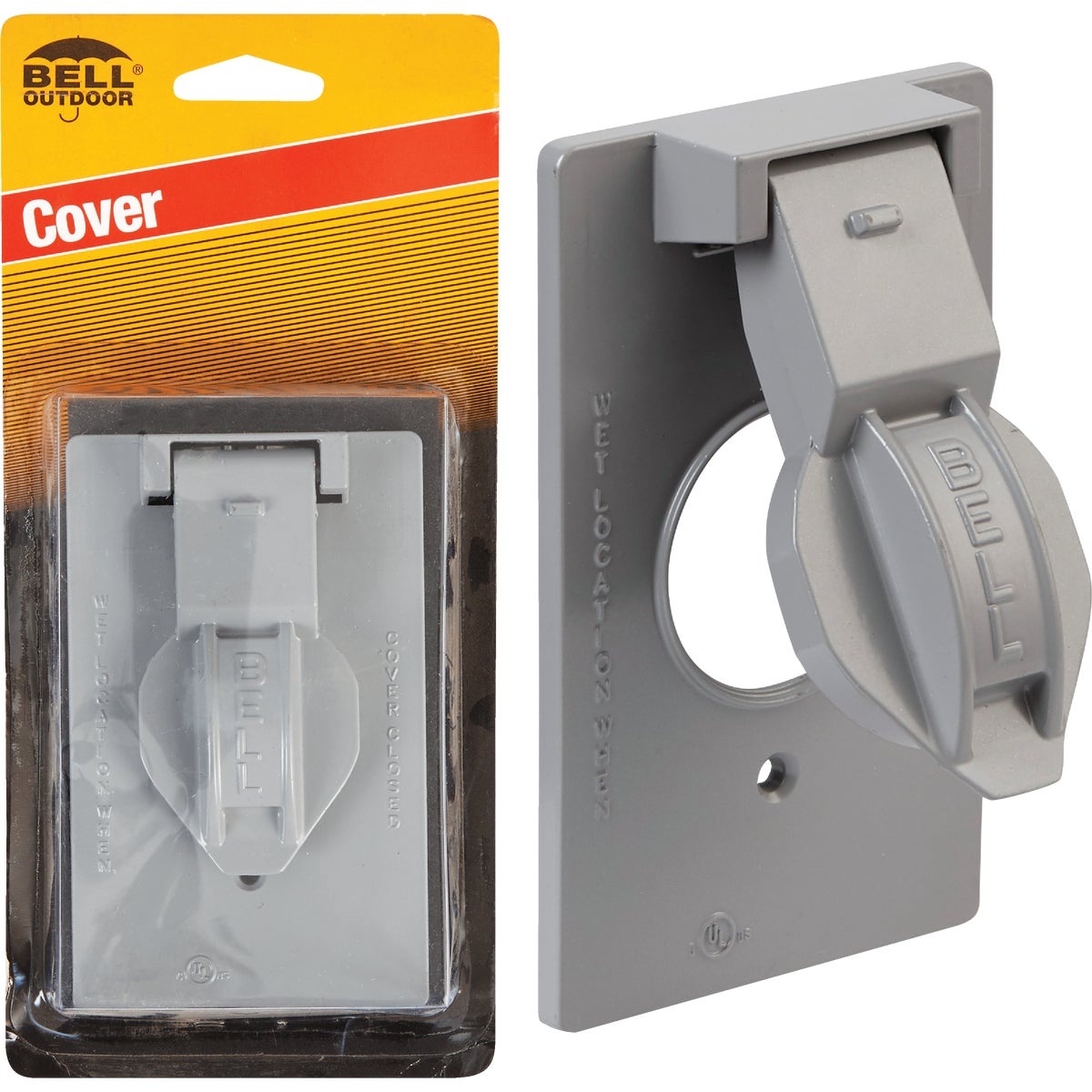 Item 514081, Device-mounted vertical cover for single receptacle, 1.406-inch diameter.