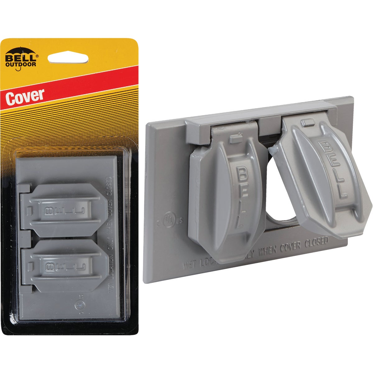Item 514090, Horizontal device-mounted cover for duplex receptacle.