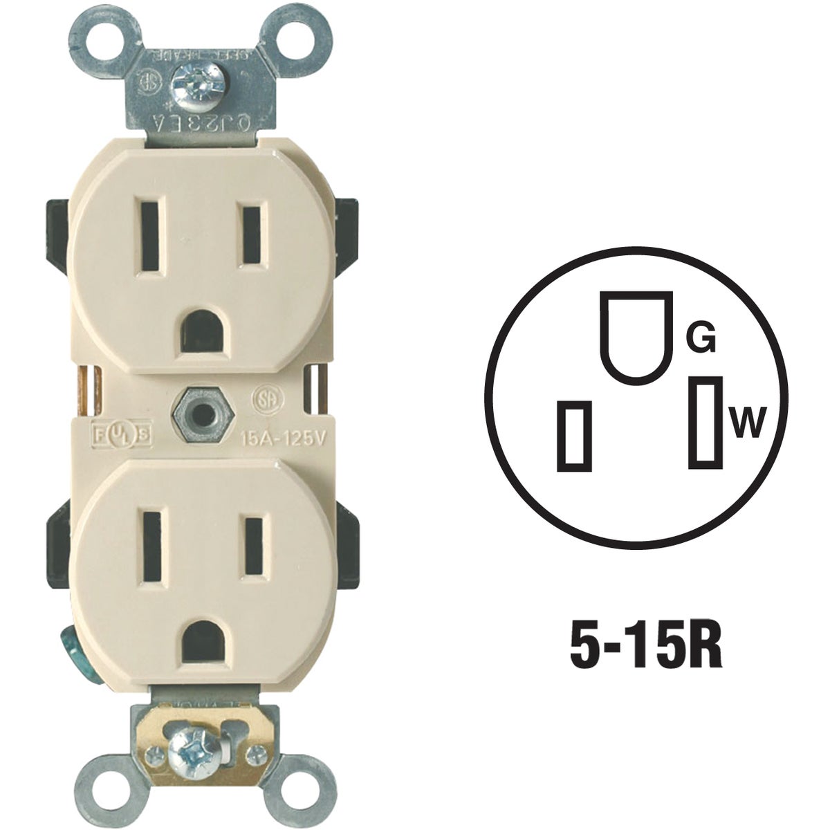 Item 519030, Industrial Specification Grade duplex outlet featuring a nylon face and 