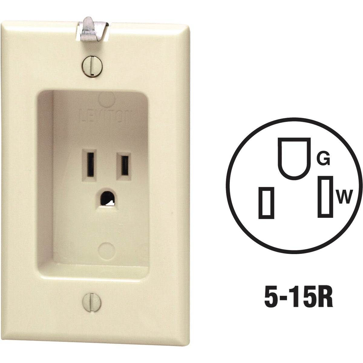 Item 519656, Single outlet with recessed plate and heavy-duty hook for holding a large 