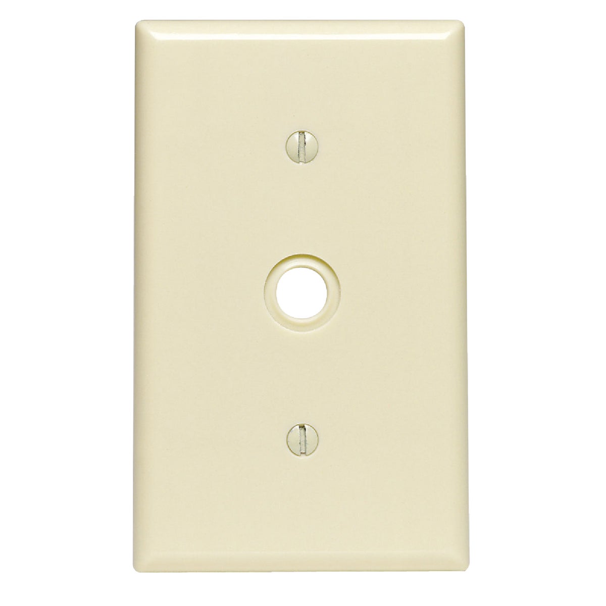 Item 521331, Durable thermoset plastic telephone cable wall plate. Features (1) 0.