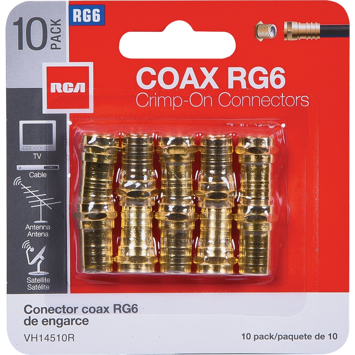 Item 524247, RG6 crimp-on gold-plated F-connectors in a convenient terminate RG6 coaxial