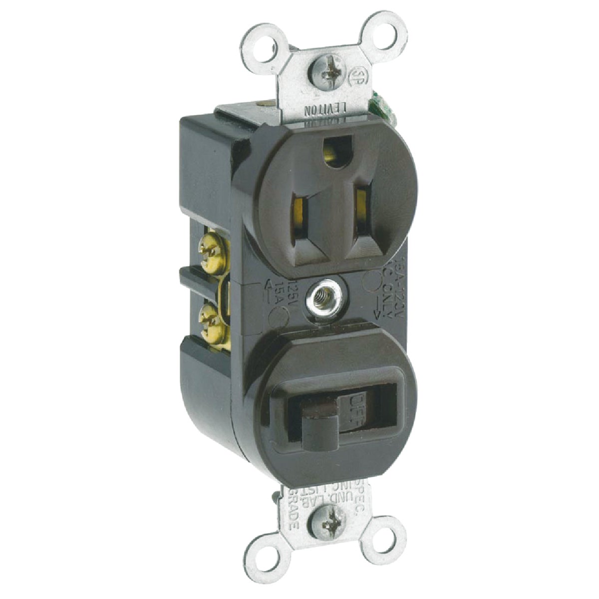 Item 525140, Heavy-duty specification grade single pole switch and grounded outlet 