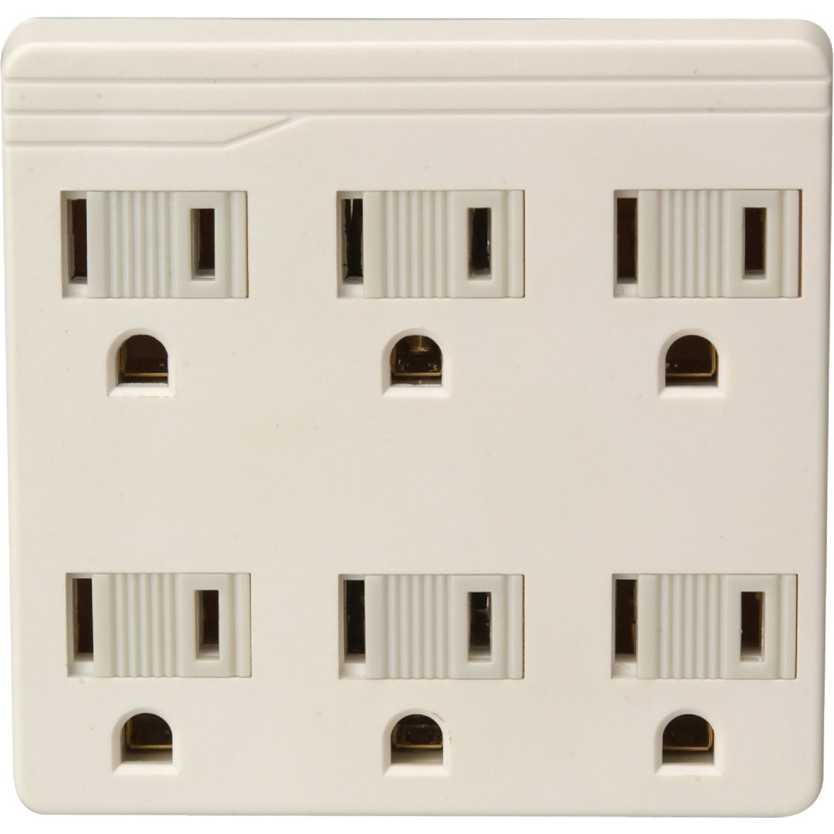 Item 525286, Wall tap outlet includes sliding safety covers and converts 2 outlets to 6 