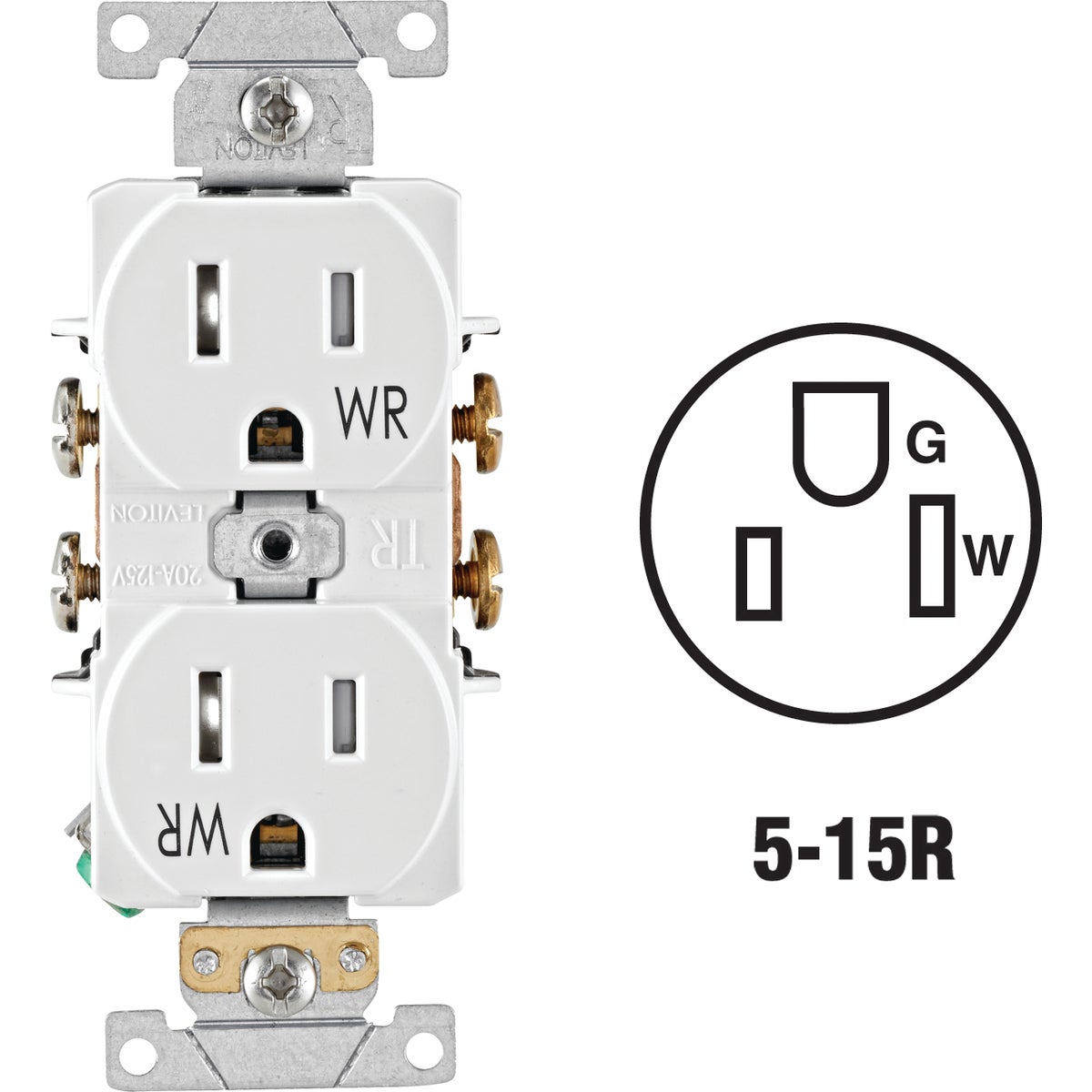 Item 525444, Commercial grade, tamper and weather-resistant nylon duplex receptacle.
