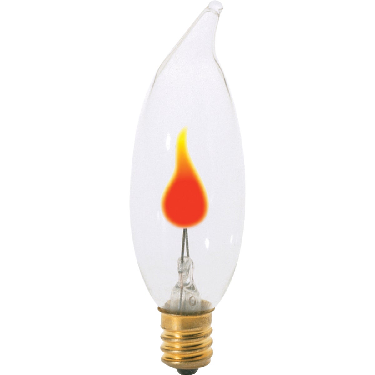 Item 526666, CA8, candelabra base, flicker flame, decorative incandescent light bulb.