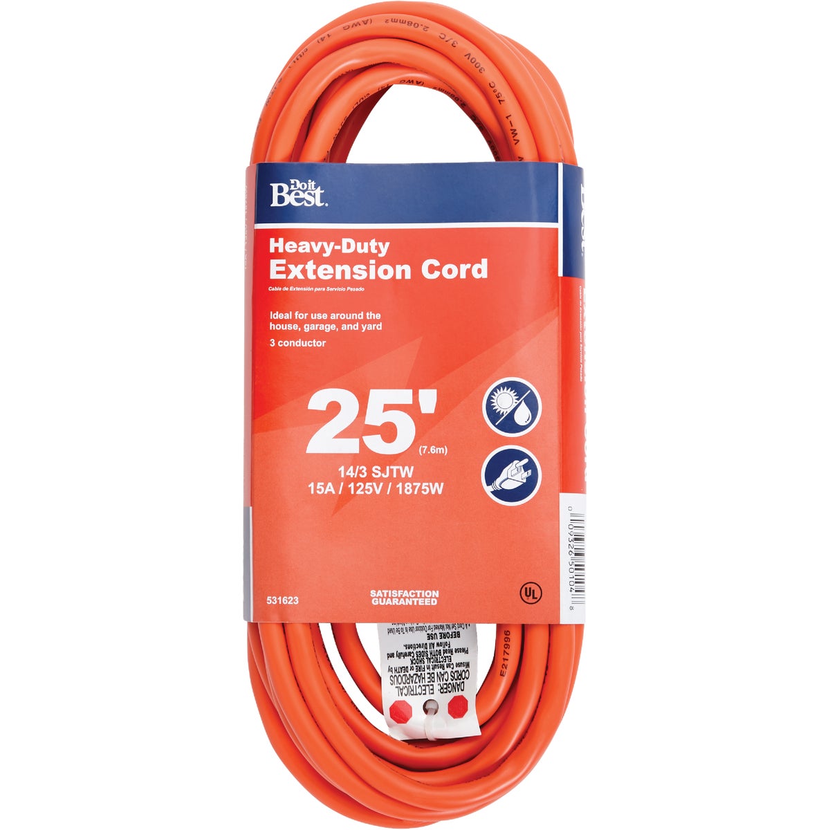 Item 531623, 3 conductor SJTW heavy-duty, all-weather extension cord.