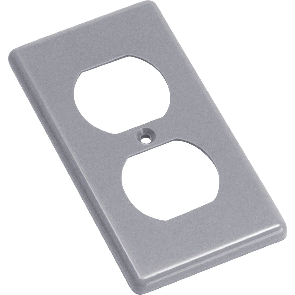 Item 531863, Gray PVC duplex outlet handy box cover. 2-5/16 In. W. x 4-1/4 In. H.