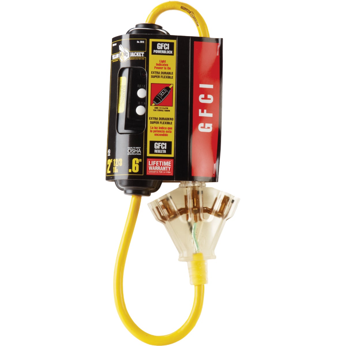 Item 532525, In-line GFCI (ground fault circuit interrupter) cord with 3-outlet power 