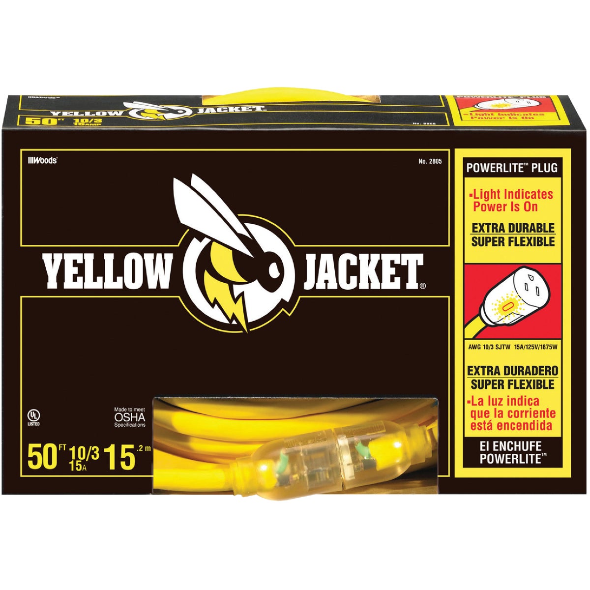 Item 536741, Yellow Jacket SJTW-A, high-gloss, extremely flexible power cord.
