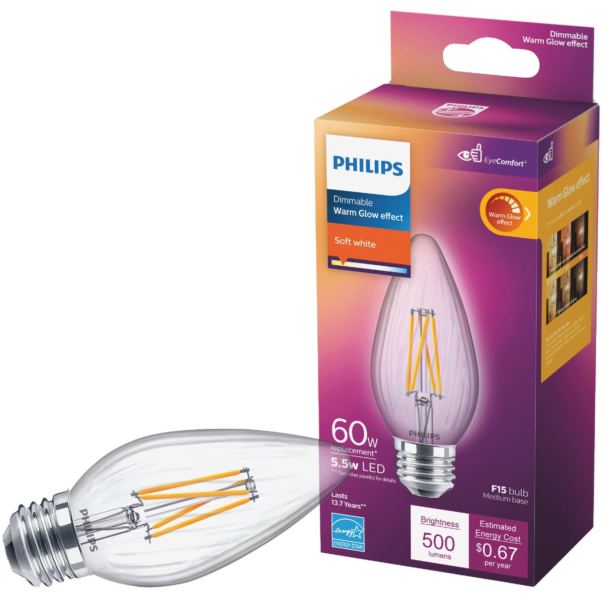 Item 540167, F15 post light LED (light emitting diode) light bulb with medium base.
