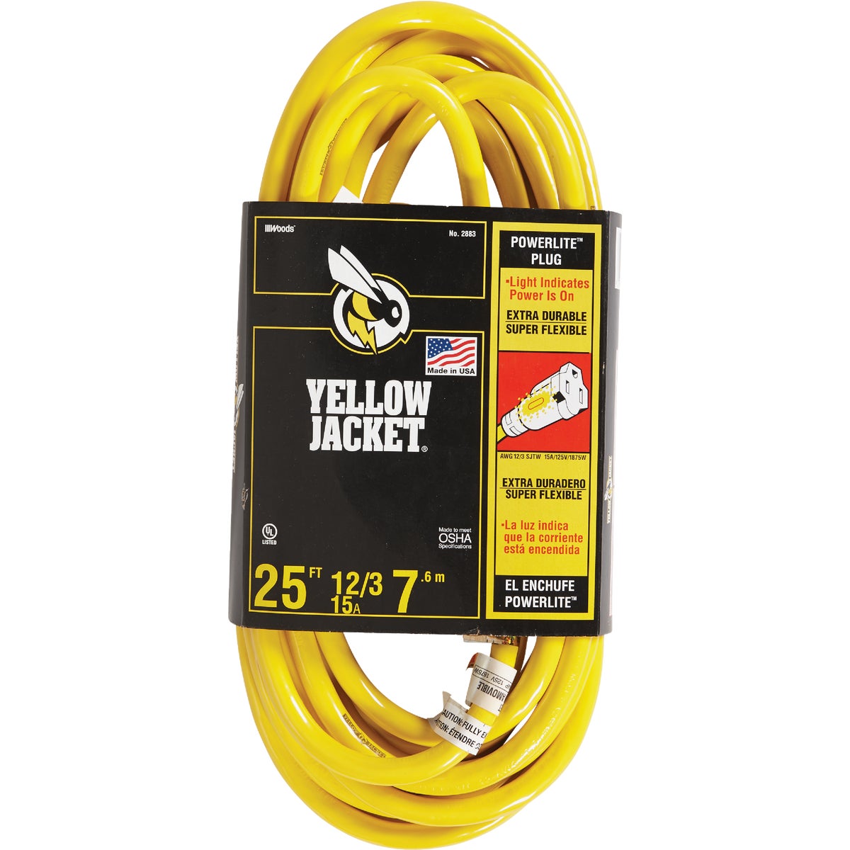 Item 551538, Durable extension cord featuring a lighted end to indicate that there is 