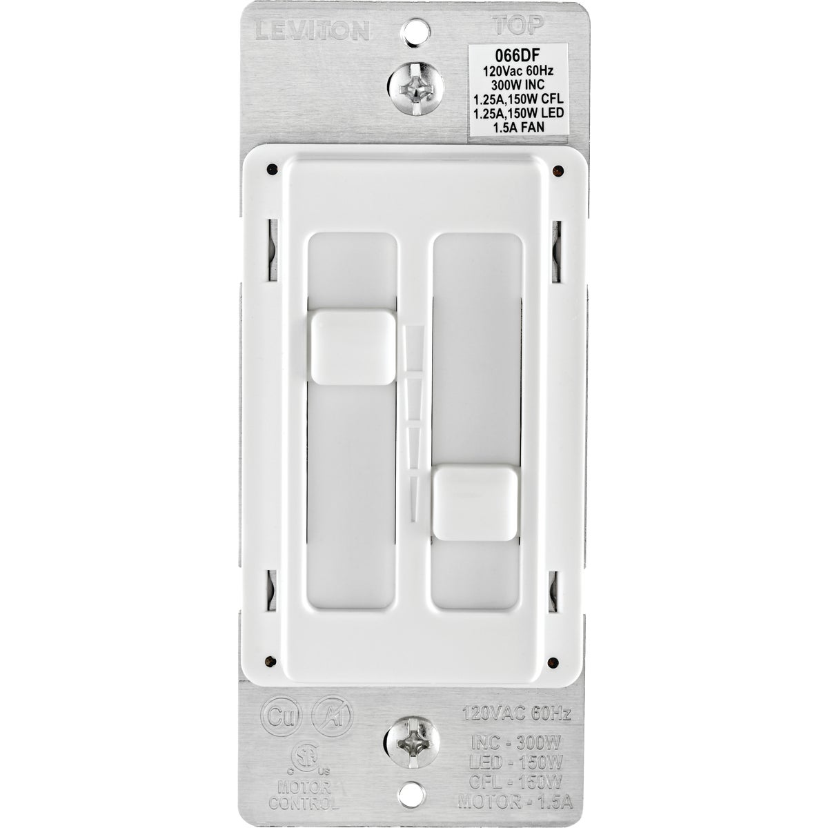 Item 568037, Dual quiet fan and light dimmer switch.