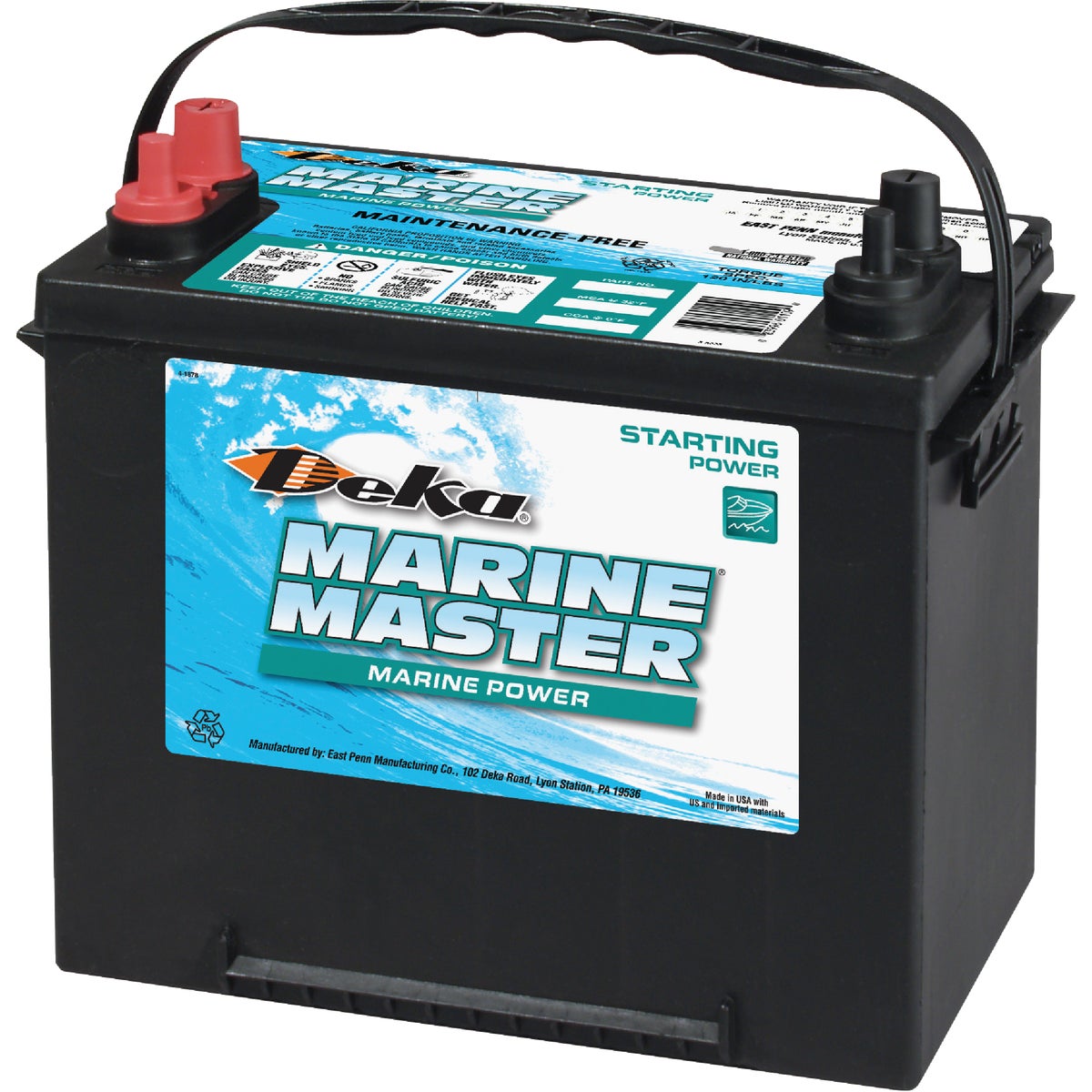 Item 570569, Marine Master quick cranking, high-powered starting battery.