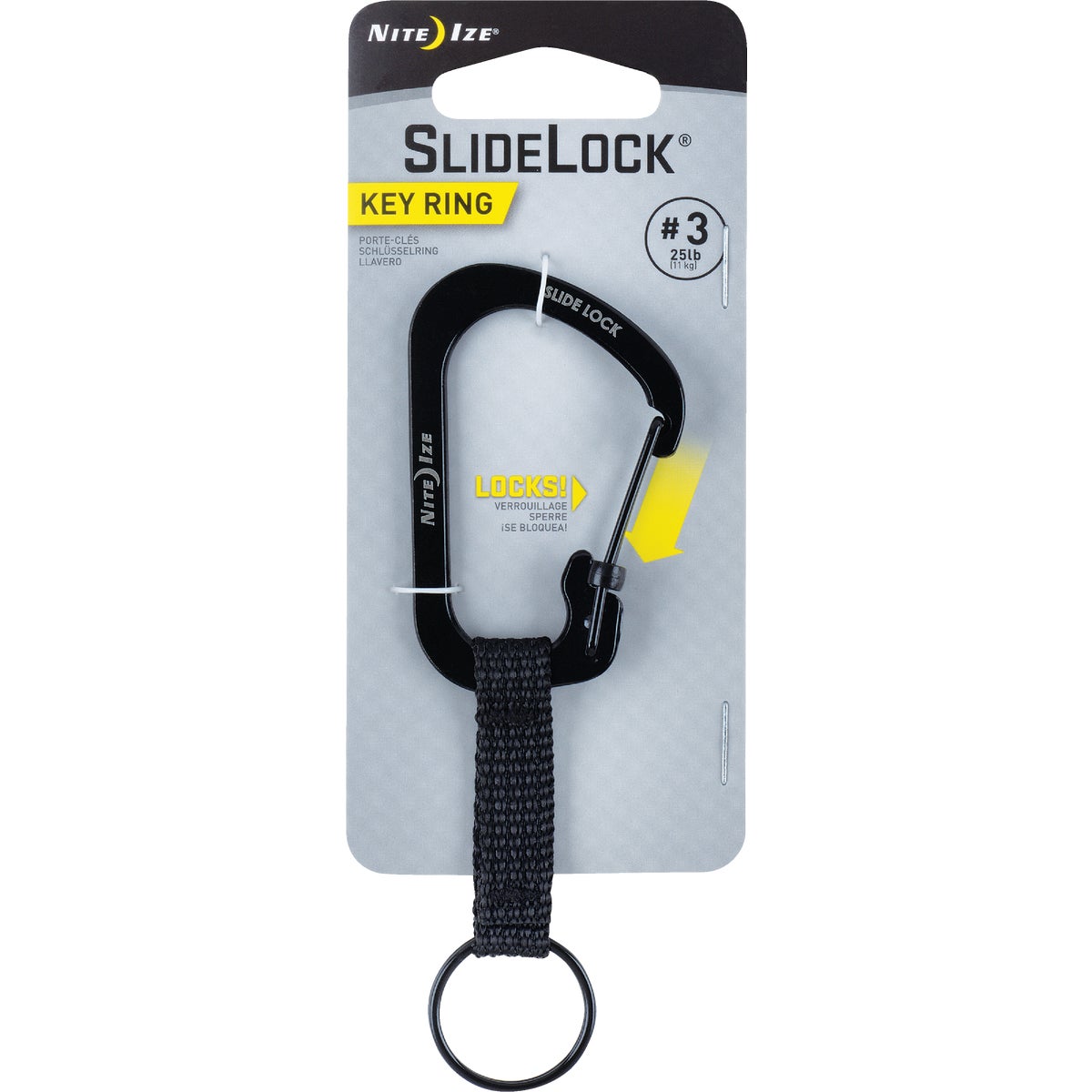 Item 570578, Pairs a secure stainless steel #3 SlideLock carabiner with a durable key 