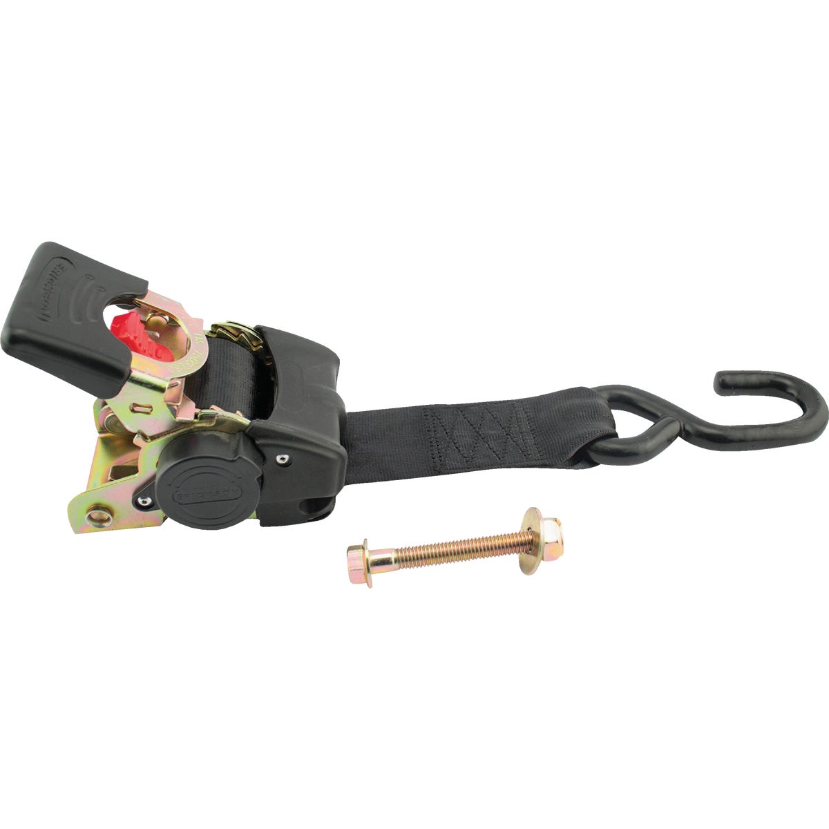 Item 571490, Bolt-on permanent mount ratchet strap. Bolts included for mounting.