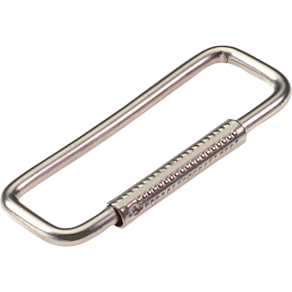 Item 572926, Spring sleeve key ring featuring durable steel construction with a bright 
