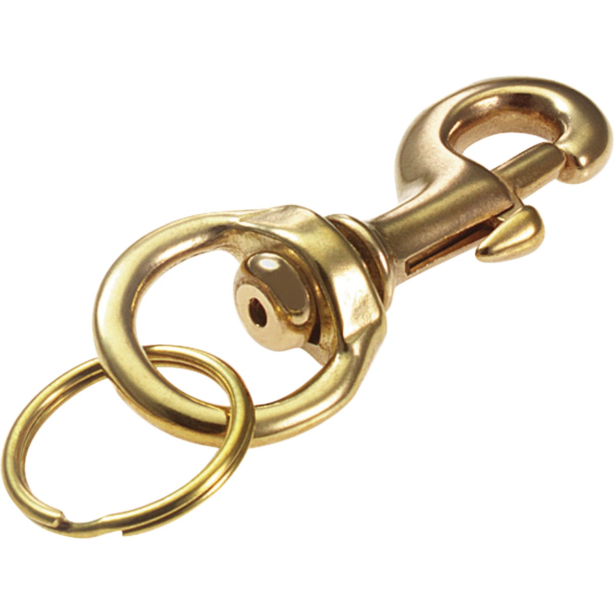 Item 574676, Large solid brass bolt snap. Bottom loop rotates so keys lie flat.