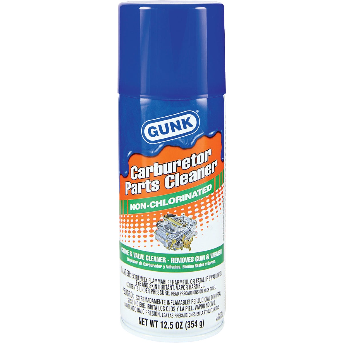 Item 577833, Gunk nonchlorinated carb medic. Removes gum and varnish.