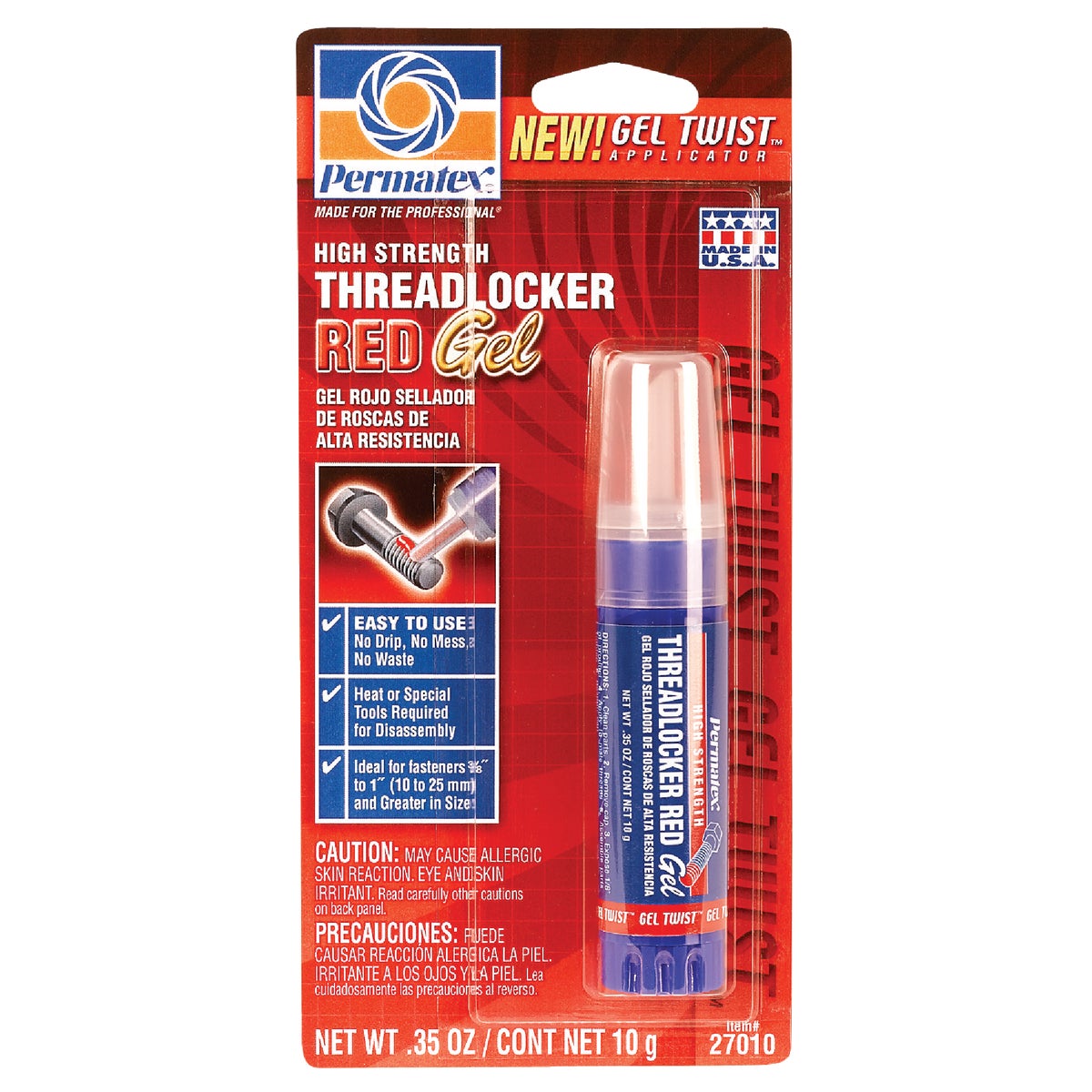 Item 580954, Permatex red gel threadlocker in the Gel Twist pin point applicator.