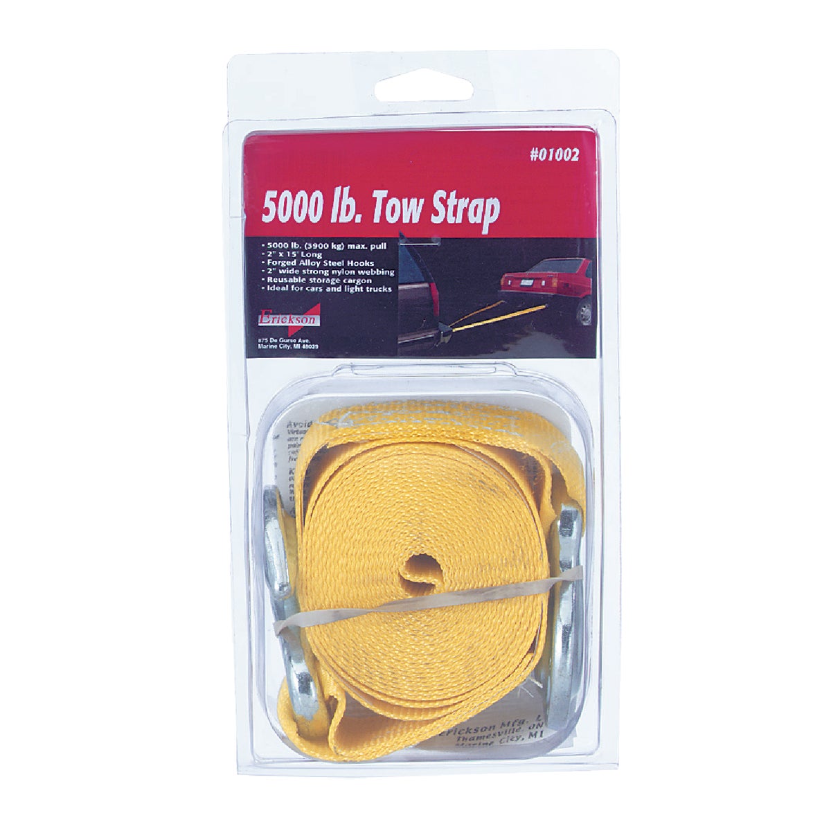 Item 585742, Polyester webbing with forged steel hooks. 2" W.