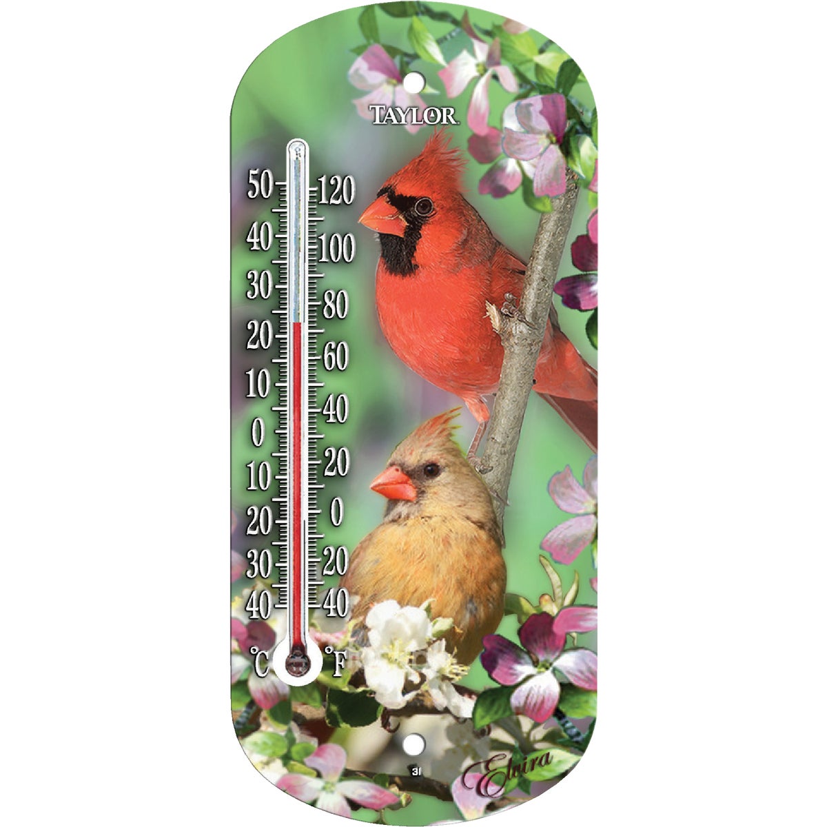 Item 600114, 8" suction cup Cardinal themed thermometer has a quality precision tube 