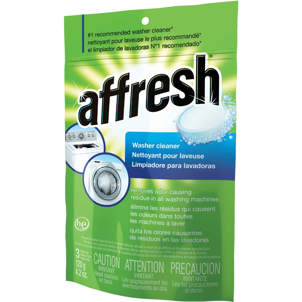 Item 600476, Affresh tablets remove the source of odor in the washer by breaking up 