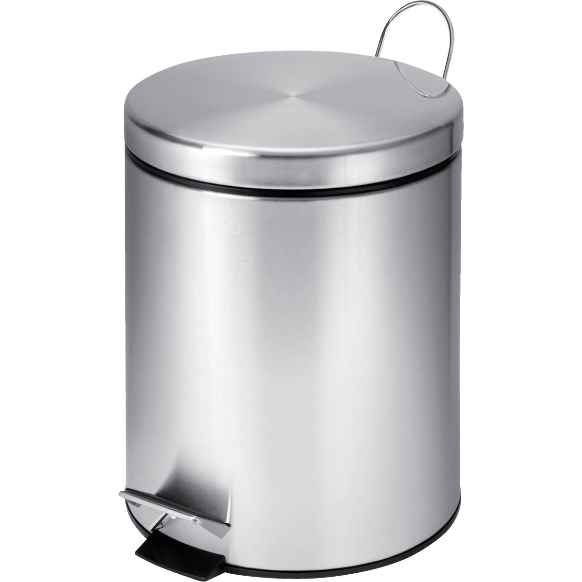 Item 601533, Stainless steel step pedal open round wastebasket with removable inner 