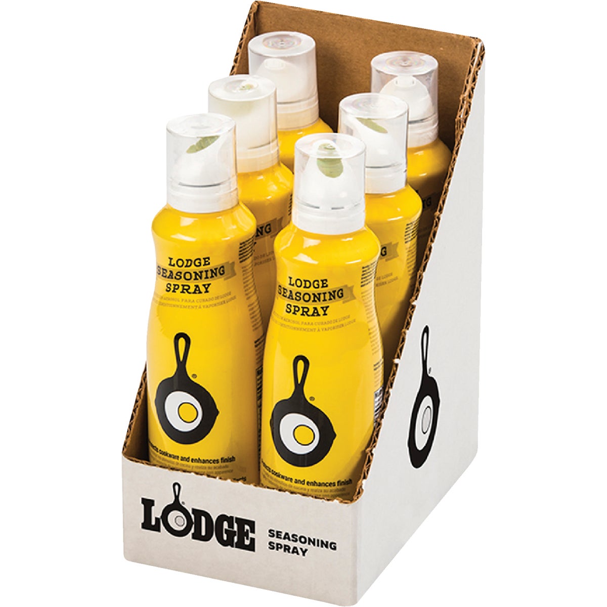 Item 601800, Lodge Seasoning Spray protects cookware, enhances the finish, and improves 