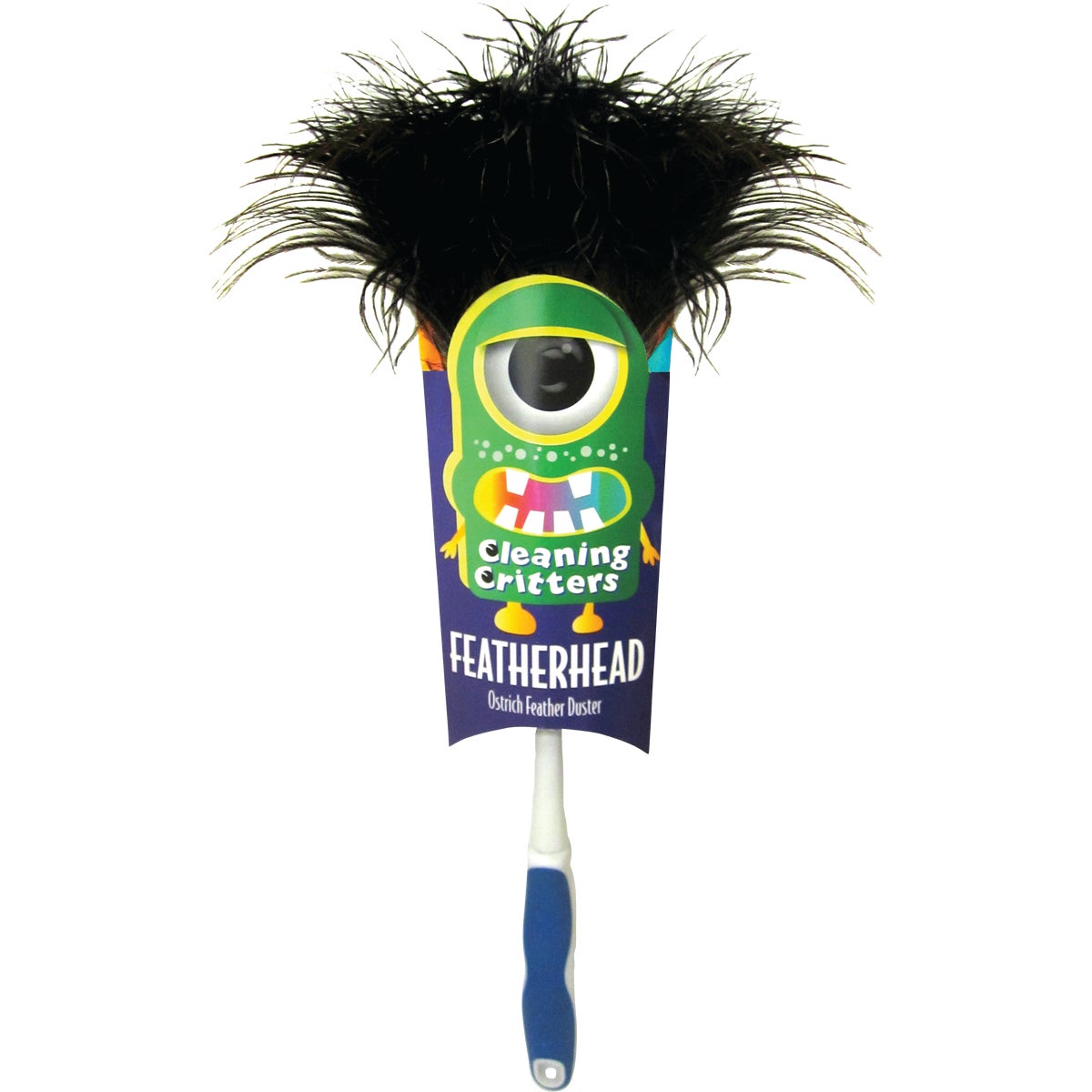 Item 601897, Ostrich feather duster with ergonomic handle, reaches deep crevices