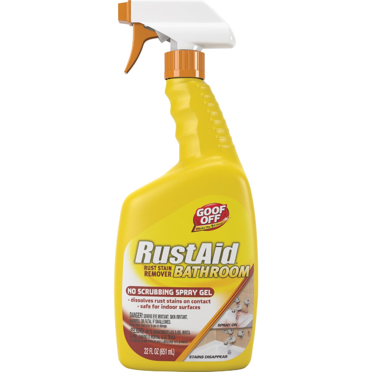 Item 602107, Goof Off RustAid bathroom rust stain remover. No scrubbing spray gel.
