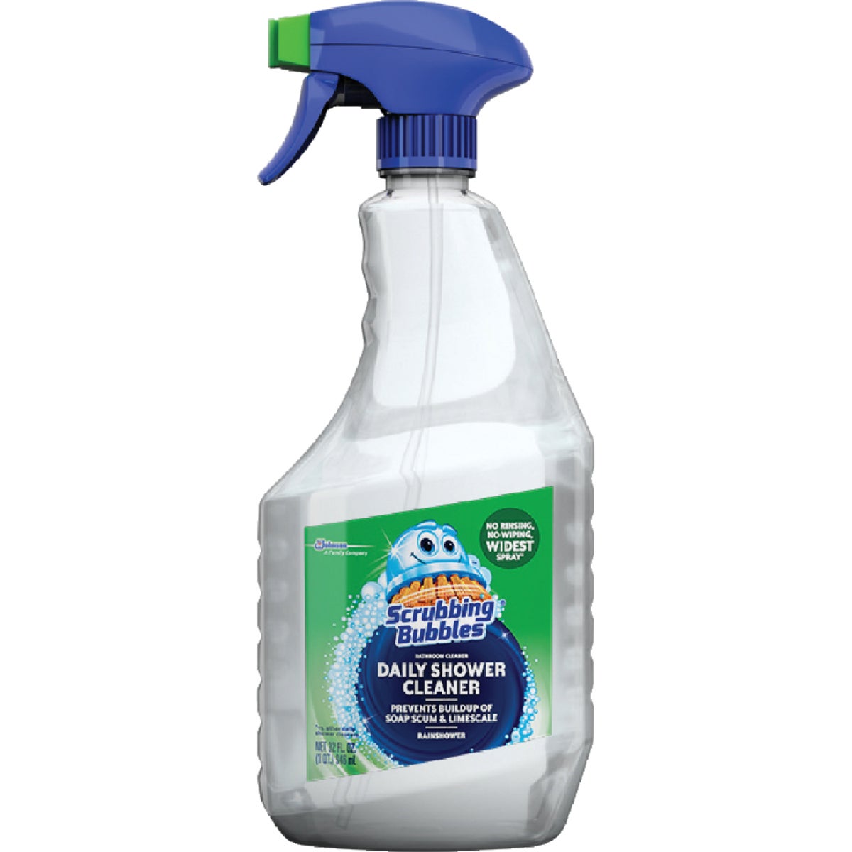 Item 602190, Scrubbing Bubbles Daily Shower Cleaner has a wide spray with a dual-action 