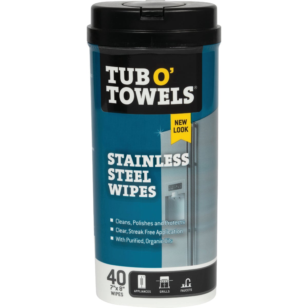 Item 602436, Tub O' Towels Stainless Steel Wipes remove fingerprints, water marks, 