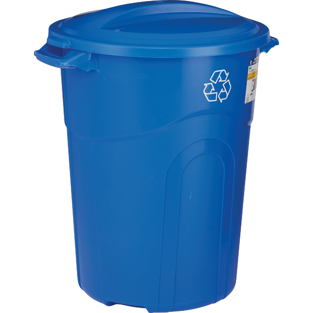 Item 602466, Injection molded recycling can features a click-lock lid to keep lid 