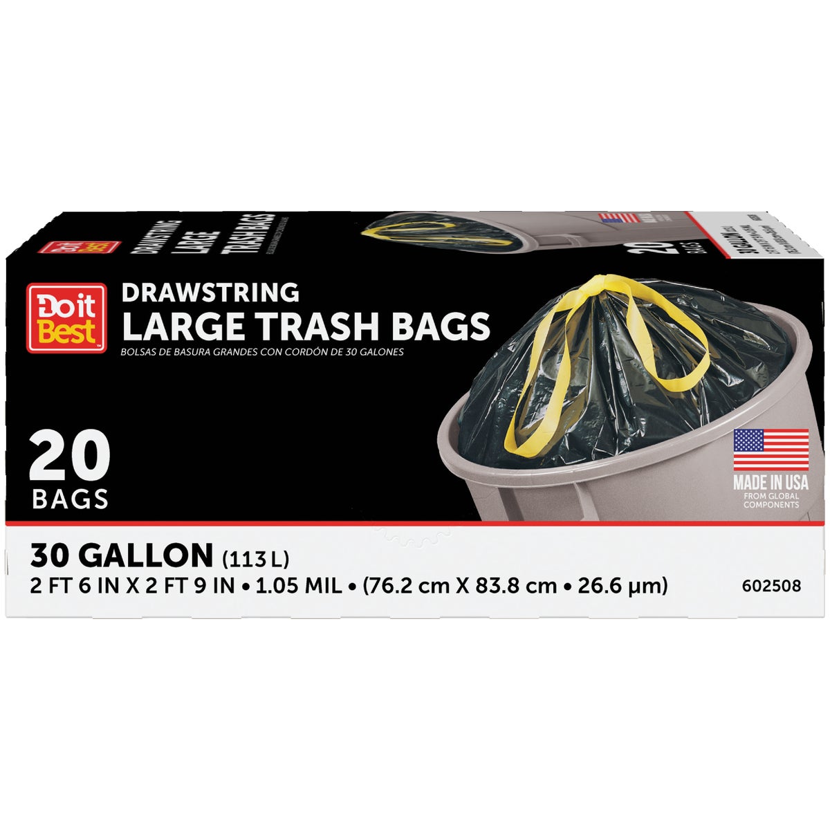 Item 602508, Large trash bags are ideal for many cleanup applications.