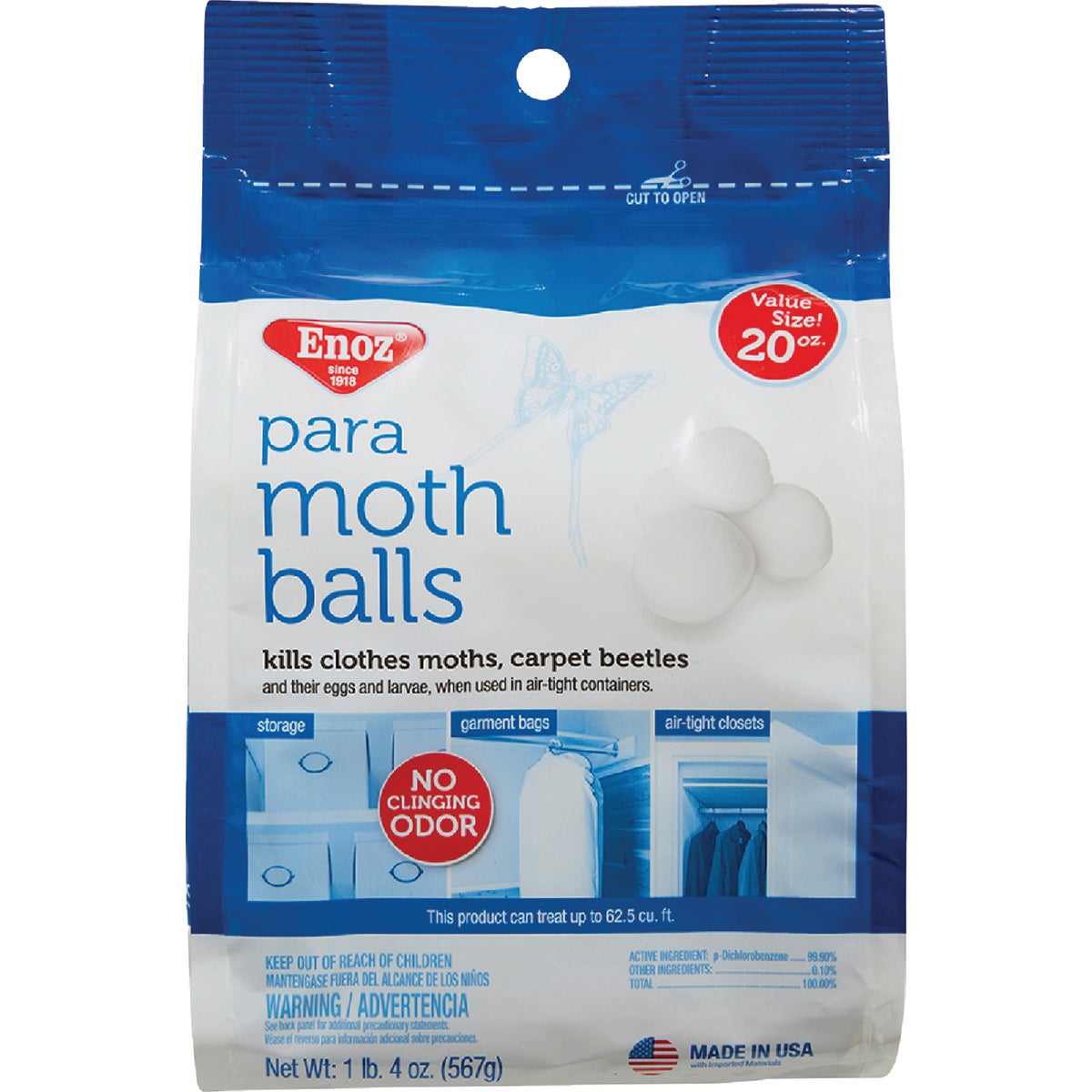 Item 602600, Moth Balls in a convenient resealable bag.